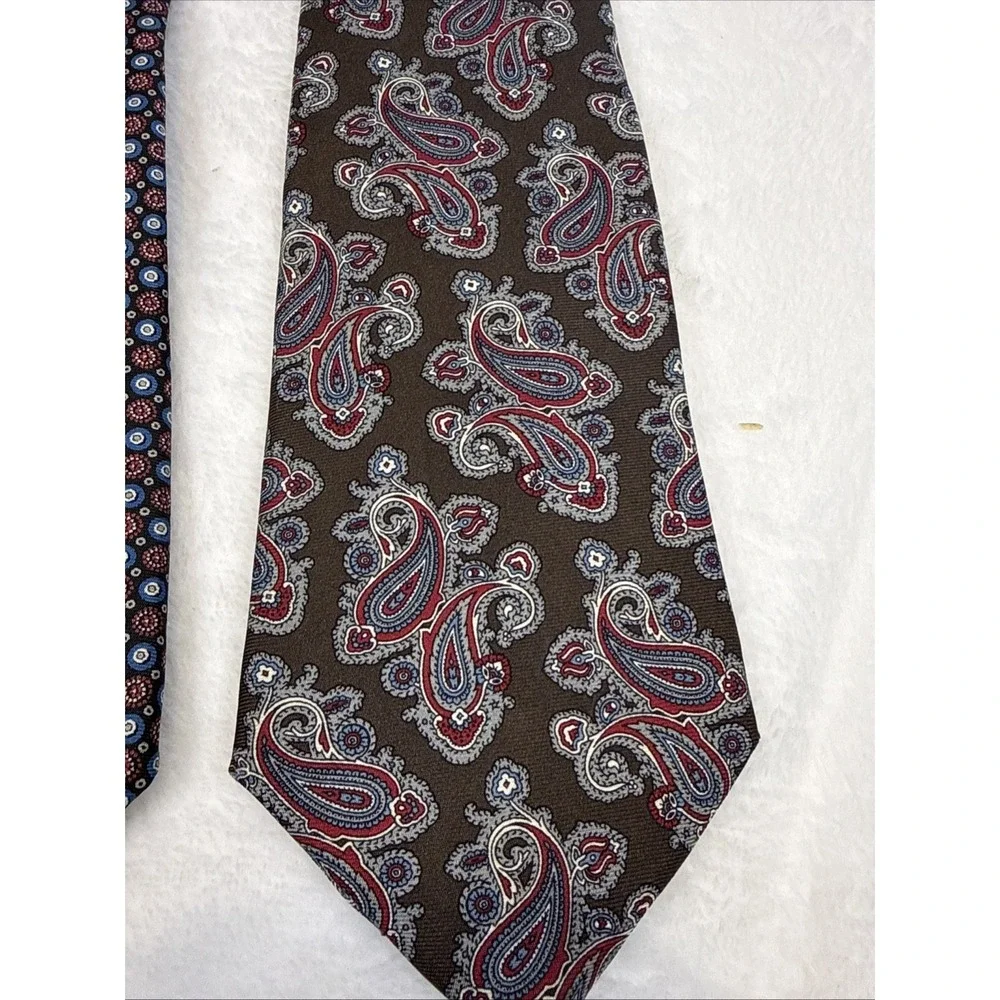 Christian Dior Silk Tie Lot 2 Paisley Geometric Italy Fabric Classic Designer